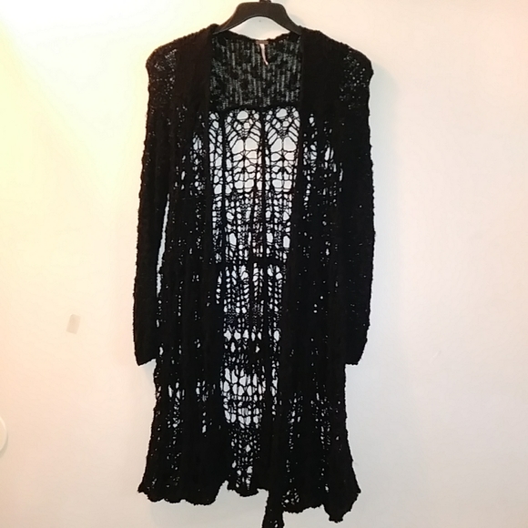 Free People Sweaters - Free People open front cardigan long black crochet